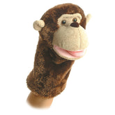 Hand puppet of a soft brown monkey toy with friendly face and plush fabric for playtime fun.